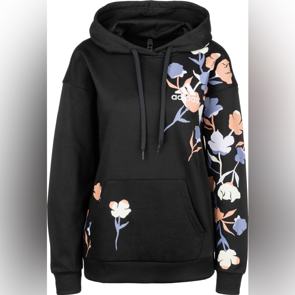 Adidas Women's Black Hoodie with Floral Graphic Accents